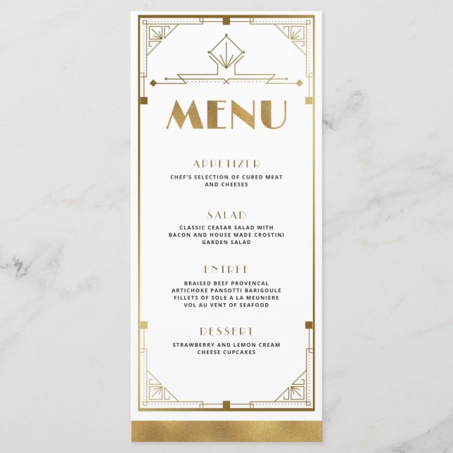 Gatsby Roaring 20s Art Deco Menu Card (Front)