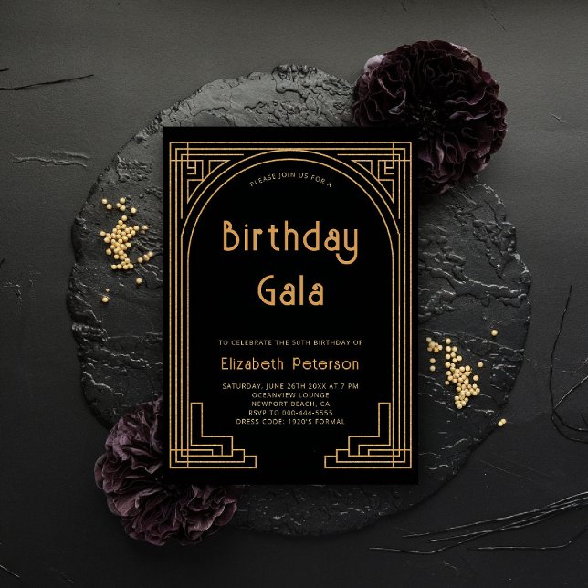 Gatsby Roaring 20s Elegant Gold Deco Arch Birthday Invitation (gatsby invitation roaring 20s twenties art deco nouveau elegant formal business corporate event)