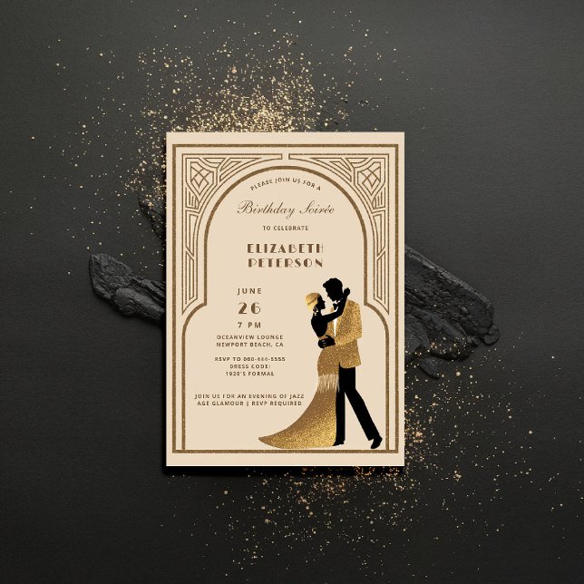 Gatsby Roaring Twenties Deco Arch Beige Birthday Invitation (gatsby party invitation roaring twenties 1920s art deco nouveau arch business corporate event)