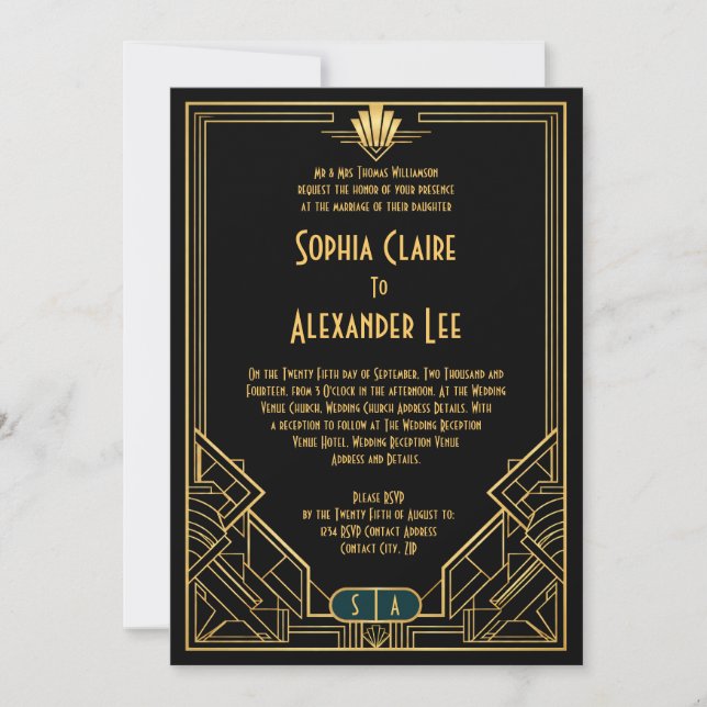 Gatsby Style Art Deco Wedding Invitation (Front)