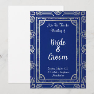 Gatsby Style ArtDeco Invitation–Navy Blue & Metal Invitation
