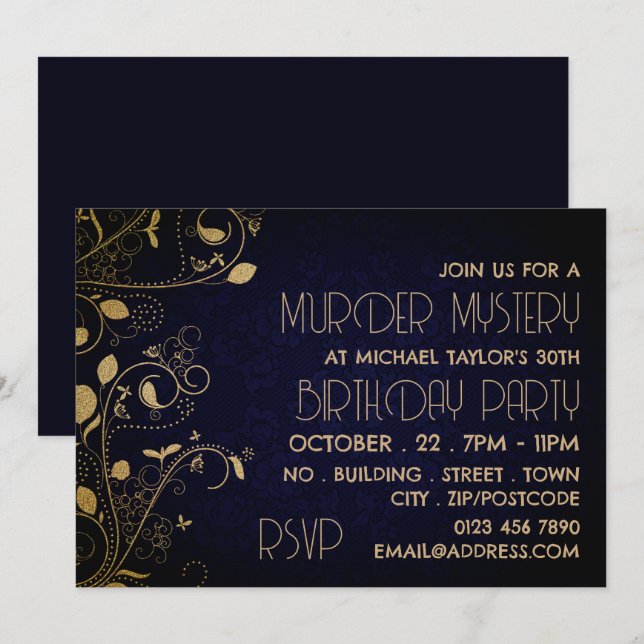Gatsby Style, Murder Mystery Birthday Party Invitation (Front/Back)