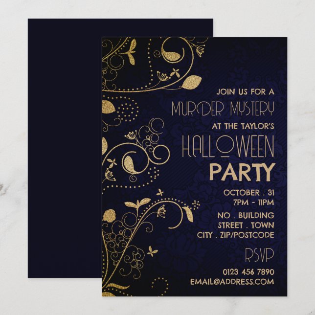 Gatsby Style, Murder Mystery Halloween Party Invitation (Front/Back)