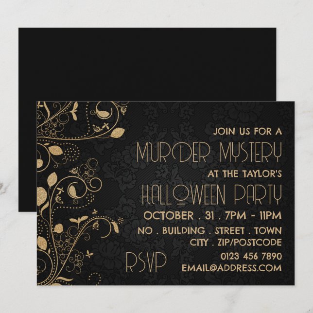 Gatsby Style, Murder Mystery Halloween Party Invitation (Front/Back)