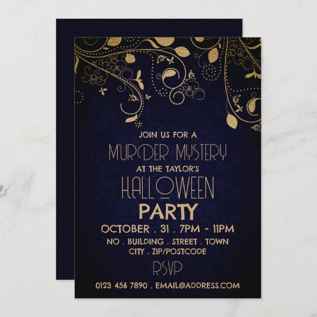 Gatsby Style, Murder Mystery Halloween Party Invitation (Front/Back)