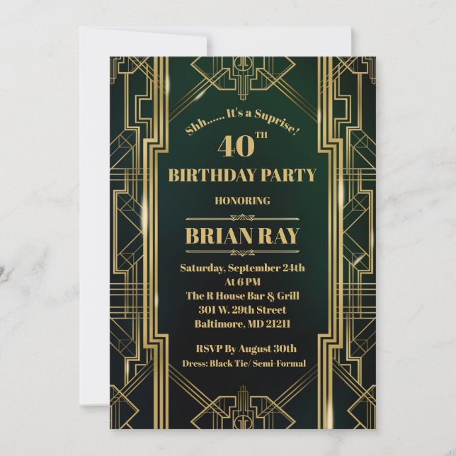 Gatsby Style Suprise Birthday Invite 5x7 (Front)