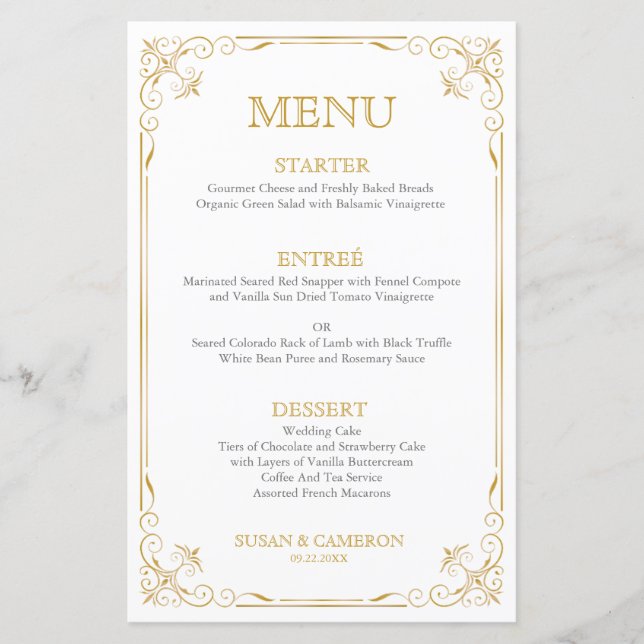 Gatsby Vintage Dinner Menu | Editable Colour (Front)