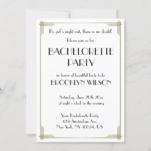 Gatsby White Art Deco Bachelorette Party Invite