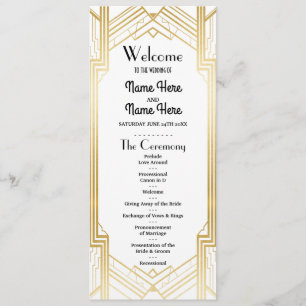 Gatsby White & Gold Art Deco 1920s Wedding Program Programme