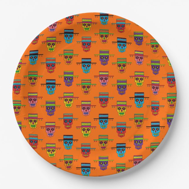 Gaucho Sugar Skull Paper Plate (Front)