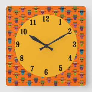 Gaucho Sugar Skull Square Wall Clock