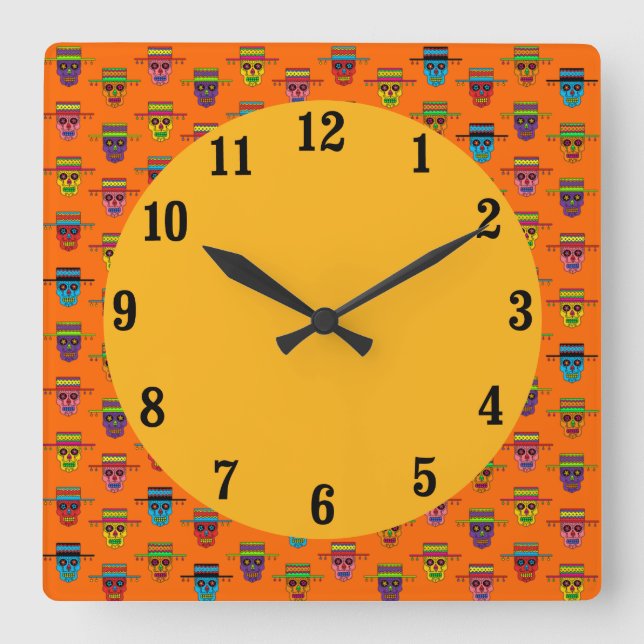 Gaucho Sugar Skull Square Wall Clock (Front)