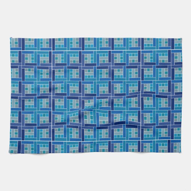 Gaudí cobalt blue square mosaic tea towel (Horizontal)