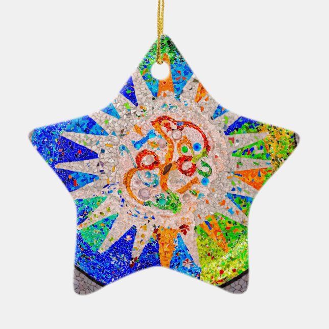 Gaudi Detail Blue Ceramic Tree Decoration (Front)