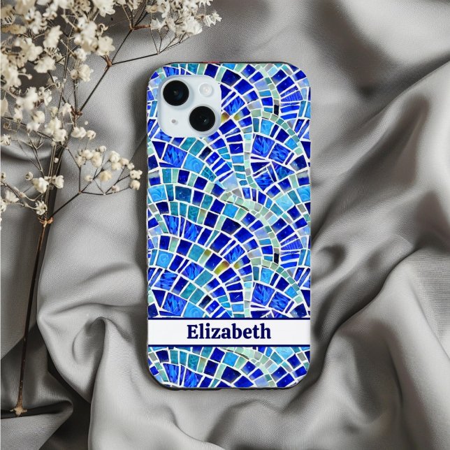 Gaudi Inspired Blue Wave Mosaic Pattern iPhone 15 Case (Creator Uploaded)