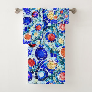 Gaudi Inspired Multicolor Mosaic Pattern Bath Towel Set