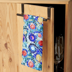 Gaudi Inspired Multicolor Mosaic Pattern Tea Towel
