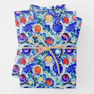 Gaudi Inspired Multicolor Mosaic Pattern Wrapping Paper Sheet