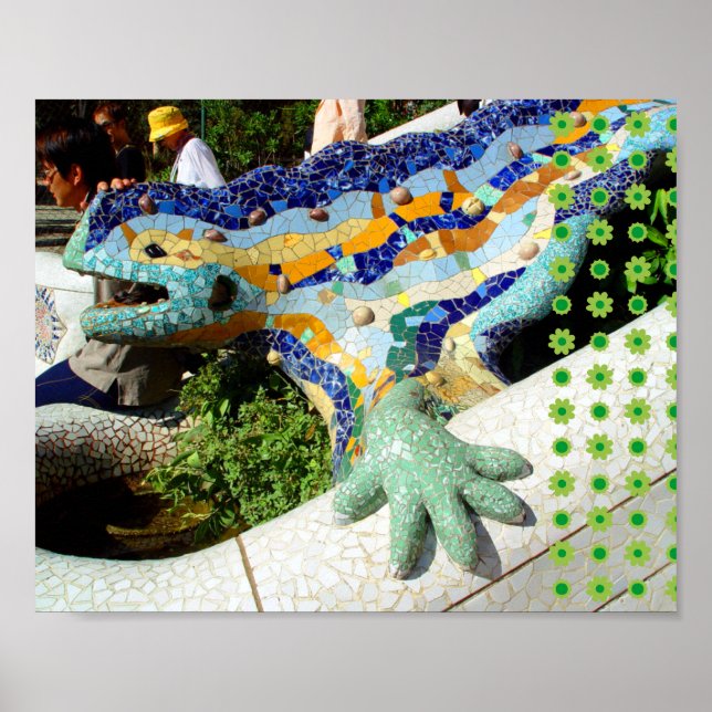 Gaudi Lizard Hand & Green Flowers poster (Front)