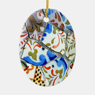 Gaudi's Park Guell Mosaic Tiles Ceramic Tree Decoration