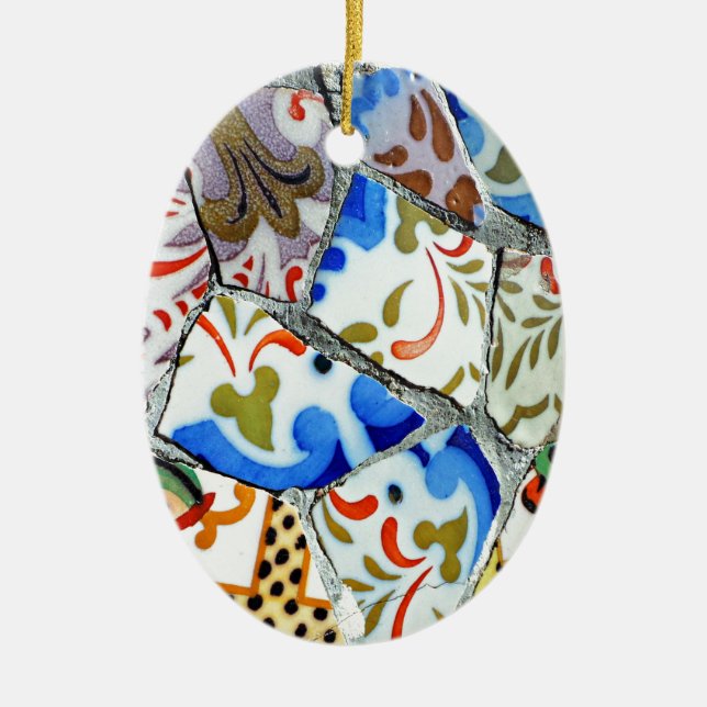 Gaudi's Park Guell Mosaic Tiles Ceramic Tree Decoration (Front)
