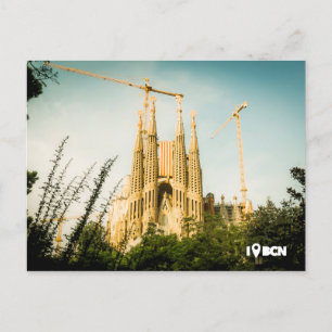 Gaudi's Sagrada Familia with catalonia's flag Postcard