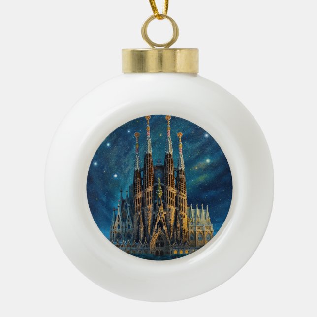Gaudi's Starry Dream | Barcelona Sagrada Familia Ceramic Ball Christmas Ornament (Front)