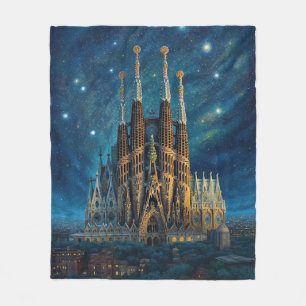 Gaudi's Starry Dream Barcelona Sagrada Familia Fleece Blanket