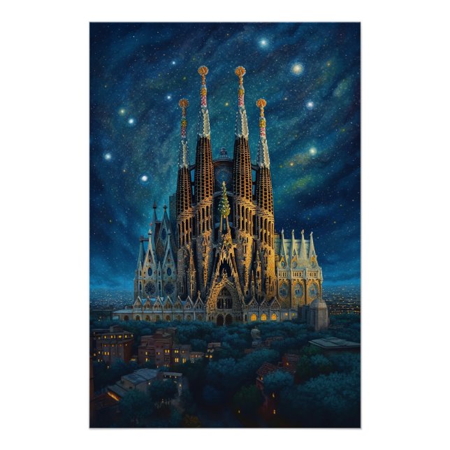 Gaudi's Starry Dream | Barcelona Sagrada Familia Poster (Front)
