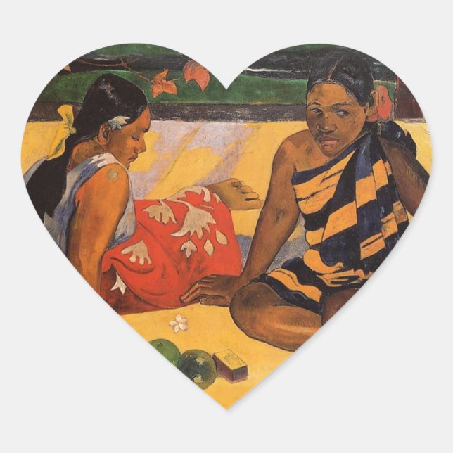 Gauguin French Polynesia Tahiti Women Painting Heart Sticker (Front)