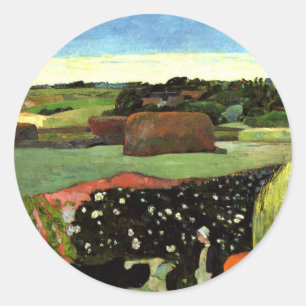 Gauguin - Haystacks in Brittany, famous painting, Classic Round Sticker