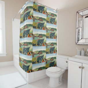Gauguin Haystacks in Brittany Vintage Art Poster Shower Curtain