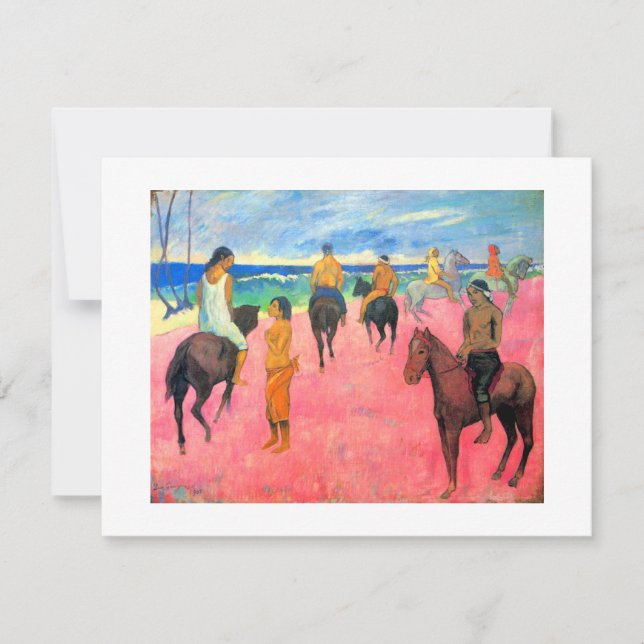 Gauguin horse art riders on pink beach in Tahiti Announcement (Front)