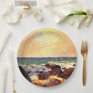 Gauguin - Rocks and Sea, 1886, painting Paper Plate