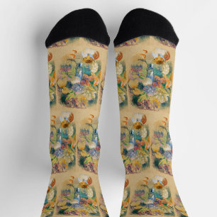 Gauguin Still Life with Cat Vintage Floral Art Socks