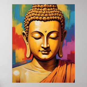 Gautama Buddha Folk Art Fusion Poster