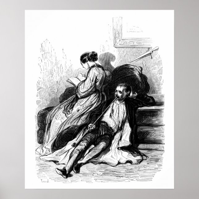 Gavarni: man smoking a long pipe poster (Front)