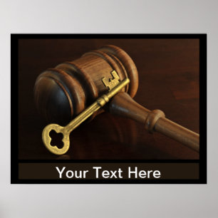 Gavel and Skeleton Key with copy space Poster