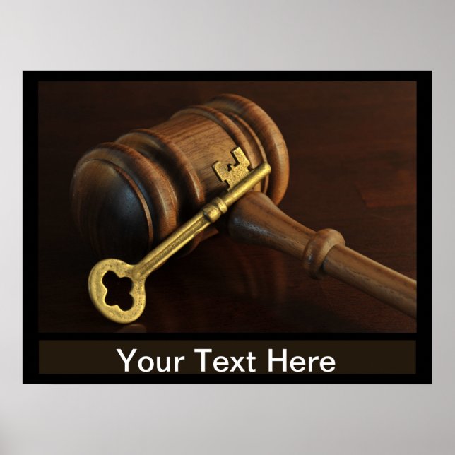 Gavel and Skeleton Key with copy space Poster (Front)