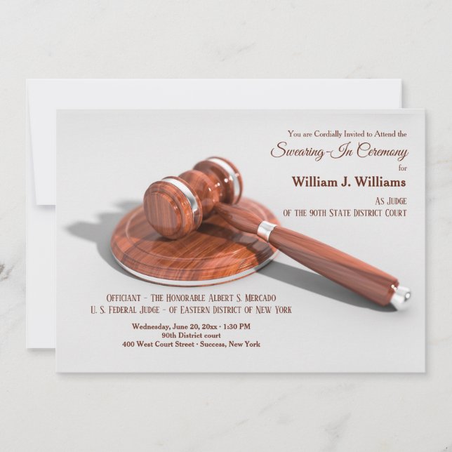 Gavel and Sound Block Swearing-In Invitation (Front)
