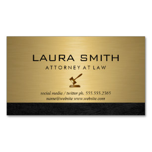Gavel Icon   Attorney   Gold Metallic Leather Trim Magnetic Business Card
