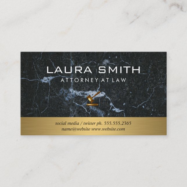 Gavel Icon | Attorney | Gold Metallic | Marble Business Card (Front)