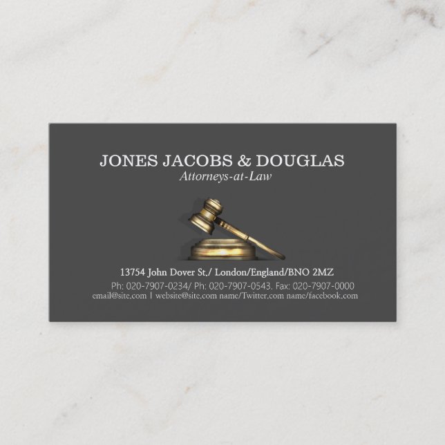 Gavel Lawyer Attorney Law Firm Business Card (Front)