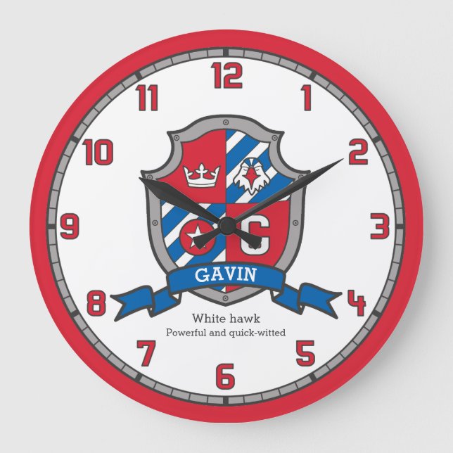 Gavin boys name meaning heraldry shield bird large clock (Front)