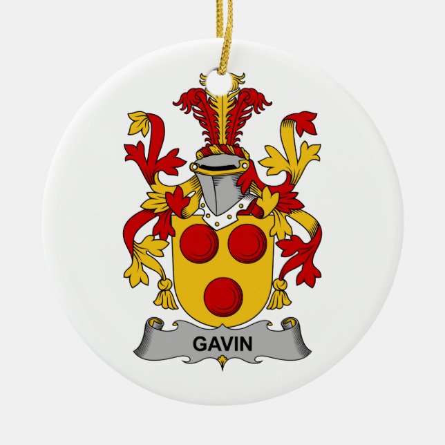 Gavin Family Crest Ceramic Tree Decoration (Front)