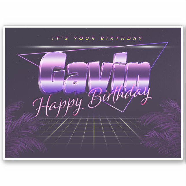 Gavin name First name lila retro sticker birthday (Front)