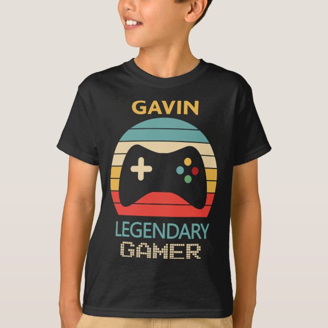 Gavin Name Gift - Personalised Legendary Gamer T-Shirt (Front)