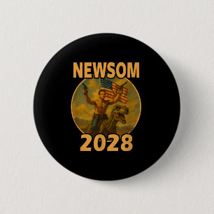 Gavin Newsom 2028 Bold Patriotic Leader Riding Din 6 Cm Round Badge