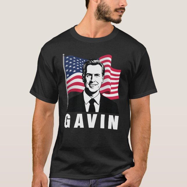 Gavin Newsom 2028 for President 48 American Flag T-Shirt (Front)