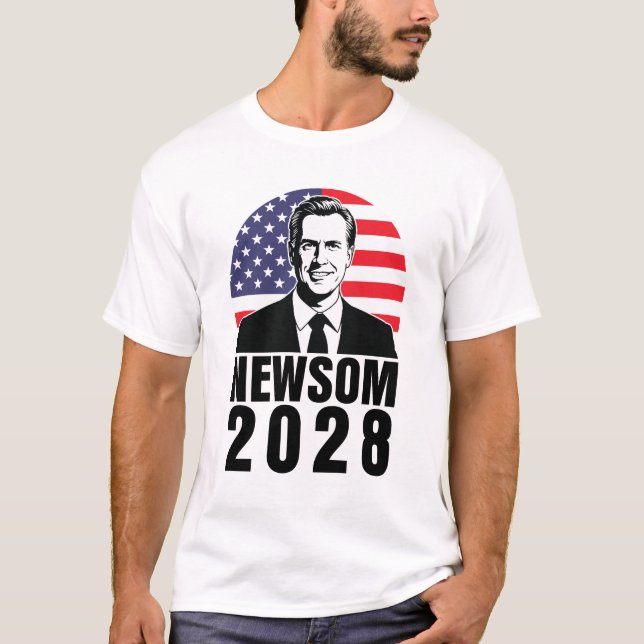 Gavin Newsom 2028 for President American Flag T-Shirt (Front)